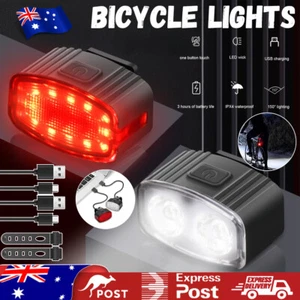 Bright LED Bike Lights Set USB Rechargeable Front Rear Mountain Bicycle Light AU - Picture 1 of 13