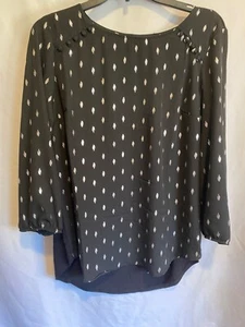 NWT Fortune & Ivy Dondra Mixed Material Blouse Sz S Black Silver Dots 3/4 Sleeve - Picture 1 of 21