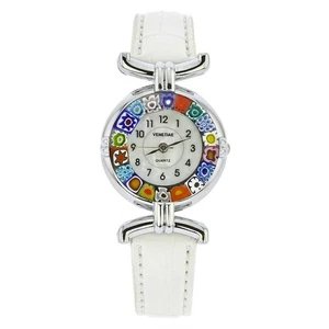 Reloj GlassOfVenice Murano Vidrio Millefiori con Banda de Cuero - Blanco - Imagen 1 de 5