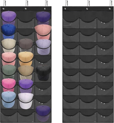 Hat Rack for Baseball Caps, 24 Pocket Over the Door Hat Organizer with 3 Hook... - Image 1 of 4