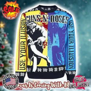 NEU!! Guns N Roses Use Your Illusion Album Split Yellow And Blue Ugly Sweater - Bild 1 von 4