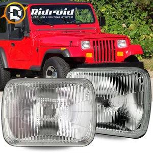 Pair 5X7 7x6 LED Headlights For 1986-1995 Jeep Wrangler YJ 1984-2001 Cherokee XJ - Picture 1 of 18
