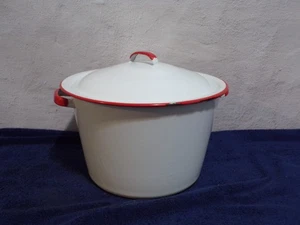 Vintage 1940s White w/Red Trim Stock Pot Enamelware w/Lid - Bild 1 von 5