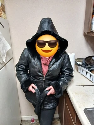 Pelle Studio Brown Leather Jacket Hooded Faux Fur Lined Zipper & Tie Belt Size M - Image 1 of 4