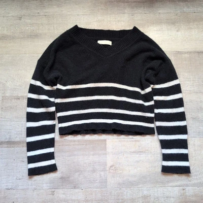 Suéter Abercrombie And Fitch Para Mujer Mezcla de Lana Rayas Recortado Negro Blanco S Foto 1 de 4