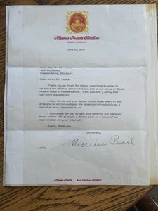 Minnie Pearl Signed Letter On Minnie Pearl’s Fried Chicken Restaurant Letter - Picture 1 of 1
