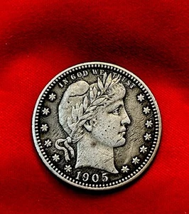 1905 S Barber Silver Quarter 25C Scarce Semi Key Date *XF DETAILS* RPD/RPM - Picture 1 of 18
