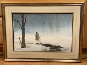 1982 Don Griffiths Cowboy Bergmann verschneite Landschaft gerahmt Aquarell Kunst - Bild 1 von 13
