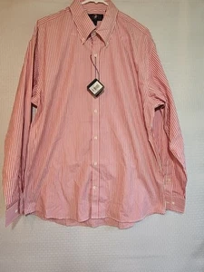 HSM 1887, Men's 17 34/35 Pink Stripe Button Down Long Sleeve NWT - Picture 1 of 14