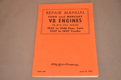 Ford Mercury V8 Engines Repair Manual Service 1937-1948 Cars 1937-47 Trucks - Image 1 of 4