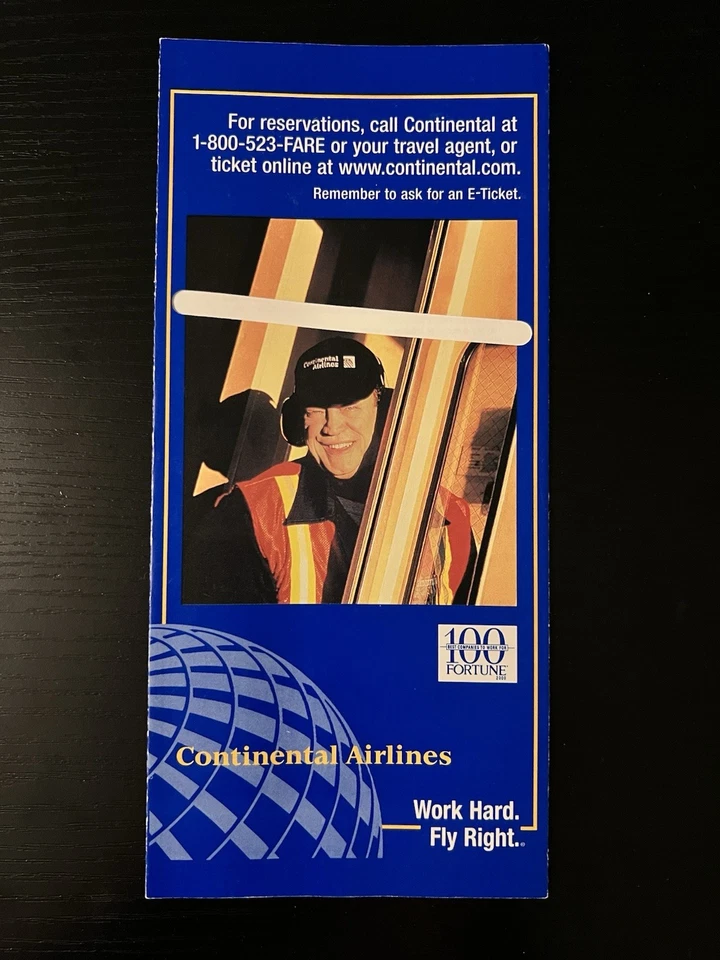 Continental Airlines Vintage 1997 Unused Airline Ticket Jacket  - Image 1 of 1