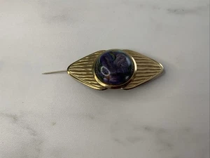 Vintage Gold Tone Swirl Brooch With Art Cabochon - Picture 1 of 12