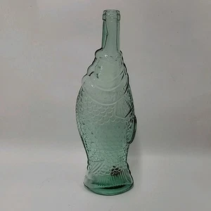 Vtg Aqua Green Glass Fish Shaped Italian Wine Bottle Decanter 13" Tall - Picture 1 of 9