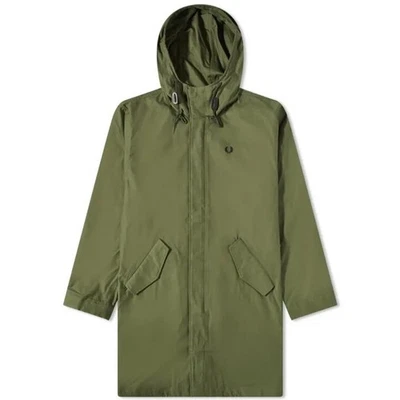 Fred Perry 棉连帽贝壳派克大衣全新带标签 XS $250 Parka 绿色 — 第 1/4 张图片