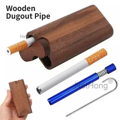 Wooden Dugout Pipe Self Cleaning Metal Bat Poker Smoking Pipe One Hitter Kit UK - Image 1 of 4