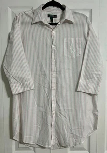 Pigiama camicia da notte LAUREN RALPH LAUREN rosa bianco 100% cotone bottoni taglia small - Foto 1 di 14