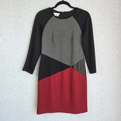 London Times Womens 6 Dress Geometric Color Block Ponte Knit Career Cocktail  - Image 1 of 4