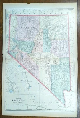Mapa NEVADA 1907 de colección 22"x14" antiguo original LAKE TAHOE CARSON CITY RENO Foto 1 de 4