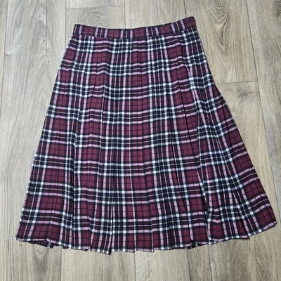 NWT Michael Michael Kors Long Pleated Plaid Skirt Burgundy Size 10 MSRP $140 - Image 1 of 4