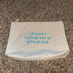 Thirty One Large Zipper Pouch Tan Dots “Gotta do what ya gotta do” Teal Words - Picture 1 of 8