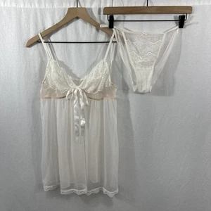 Victorias Secret Babydoll Camisole Lace Sheer Coquette Flirty Bow Womens Size M - Picture 1 of 17