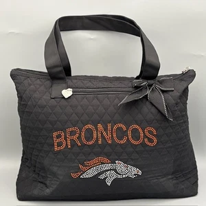 Denver Broncos Black Custom Rhinestone Logo Quilted Tote Bag Purse - Picture 1 of 13
