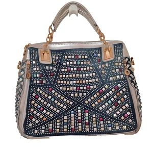 Pre-Loved Rhinestone studded Denim Tote/Shoulder Bag - Picture 1 of 6