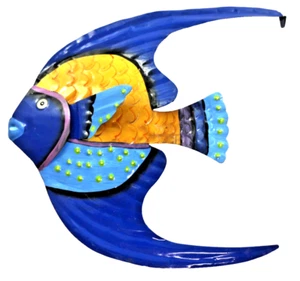 Colorful Handmade Tropical Angelfish Metal Wall art Sculpture 11" - Picture 1 of 4