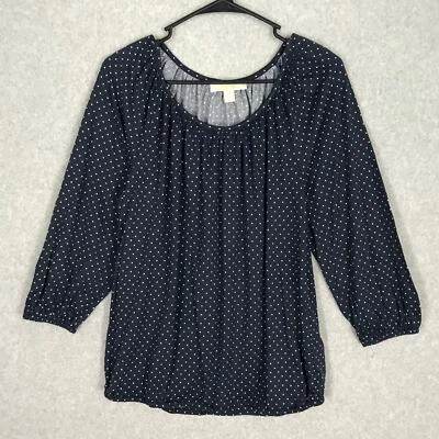 Camisa Michael Kors Mujer Pequeña Azul Marino Blusa Lunares Fluida Top Carrera Básica $64 Foto 1 de 4
