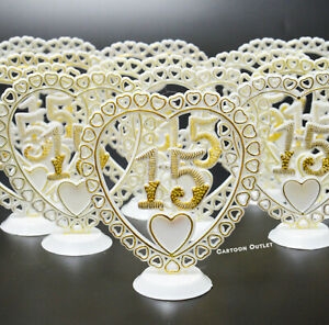 12 QUINCEANERA MIS QUINCE # 15 PARTY FAVORS CENTER PIECE DECORATION Pic w stand