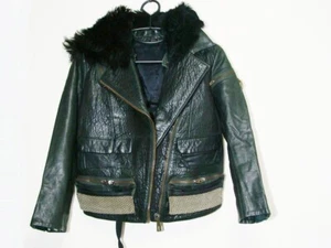 ACNE STUDIOS Women Leather Shearling Hooded Double Riders Jacket Black #V5578 - Picture 1 of 4