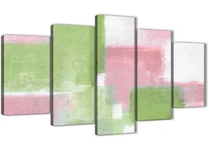 5 pezzi decorazioni astratte in tela per camera da letto verde lime rosa - 5374 - 160 cm - Foto 1 di 5