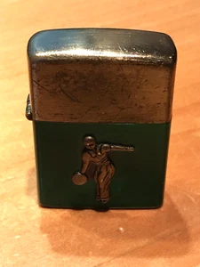 VINTAGE 2 TONE GREEN & GOLD TONE BOWLING / BOWLER ATC LIGHTER MADE IN JAPAN - Picture 1 of 10