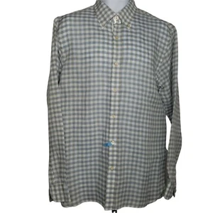 LINEN Hickey Freeman Button-down Shirt White Blue & Khaki Plaid Size Large LINEN - Picture 1 of 6