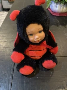 Mega Toys, Ladybug, Red and Black 8" Plush with Baby Doll Face. - Picture 1 of 3