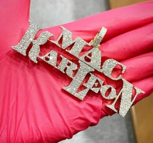 Silver Yellow Gold Plated Men's 2.14 ct Round Cubic Zirconia Custom Name Pendant - Picture 1 of 4