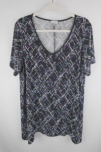 Avenue Tunika Top Plus 18/20 schwarz Art Deco V-Ausschnitt Kurzarm Bluse - Bild 1 von 5