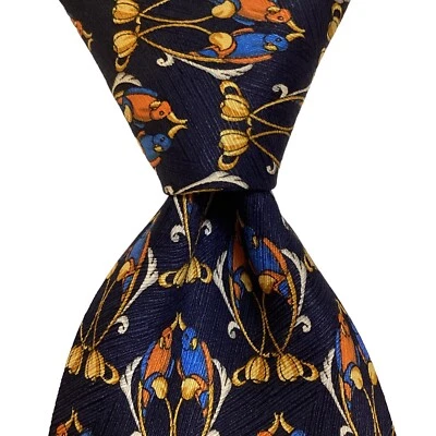 Corbata de diseñador RICHEL para hombre 100 % seda XL animal LOVE BIRDS azul/naranja usada en excelente estado Foto 1 de 3