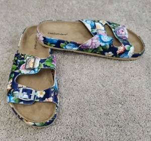 Comfortview Women's Sz 8.5 WW Wide Maxi #15274 Floral SlipOn Double Strap Sandal - Picture 1 of 13