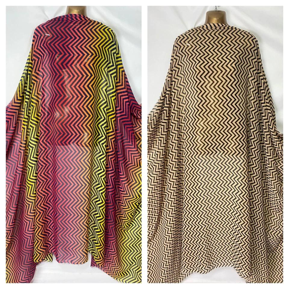 *NEW* Smooth Chiffon Chevron/Zig Zag Prints Dress/Crafts Fabric*FREE P&P - Image 1 of 1