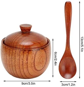 Jujube Wood Spice Jar Sugar Bowl Set, Salt Pepper Seasoning Storage - Picture 1 of 6
