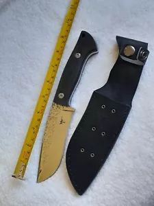 Fixed Blade Hunting Knife Stainless Steel Black Leather Sheath Ebony Wood Handle - Picture 1 of 5