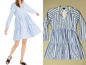 J Crew Tiered Popover dress $95 sz M in striped Cotton Poplin READ 21 - Picture 1 of 22