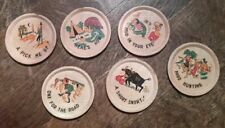 6 Cheeky Vintage Wood Bar Coasters Novelty Made in Japan 1950's 