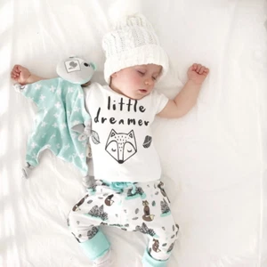Newborn Baby Clothes Set T-Shirt Tops+Pants Little Boys and Girls Outfits - Picture 1 of 16