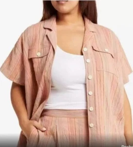 Camicia Madewell a righe cotone elasticizzato lino bottoni davanti taglie forti 2X nuova con etichetta - Foto 1 di 4