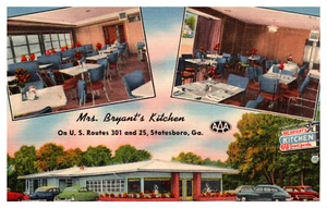 STATESBORO GEORGIA MRS BRYANTS KITCHEN RESTAURANT VINTAGE LINEN POSTCARD - Picture 1 of 2