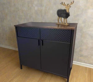 Black Industrial Metal Cabinet Retro Rustic Sideboard Cupboard Shoe Storage Unit - Picture 1 of 8