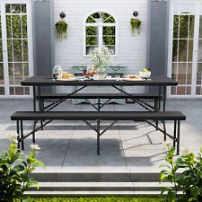 Foldable Rattan Garden Table and Chairs Dining Set Outdoor Beer Table Bench Set