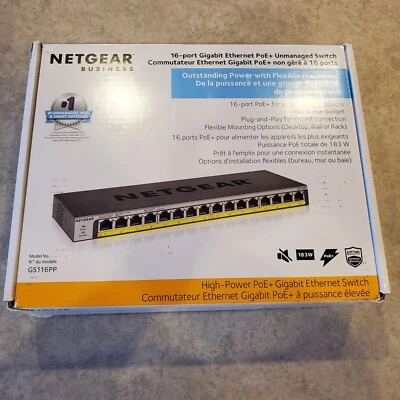 Netgear GS116PP 16-Port Gigabit PoE+ 183W Unmanaged Network Switch Ethernet - Image 1 of 4